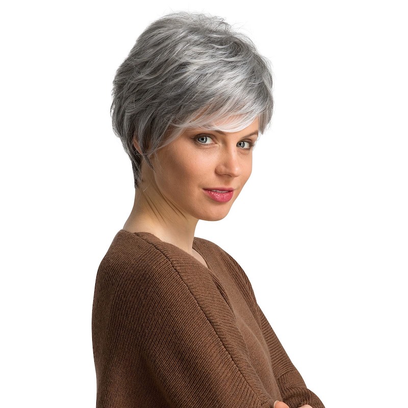 Parrucche sintetiche corte grigie per capelli da donna Parrucche quotidiane con taglio pixie naturale