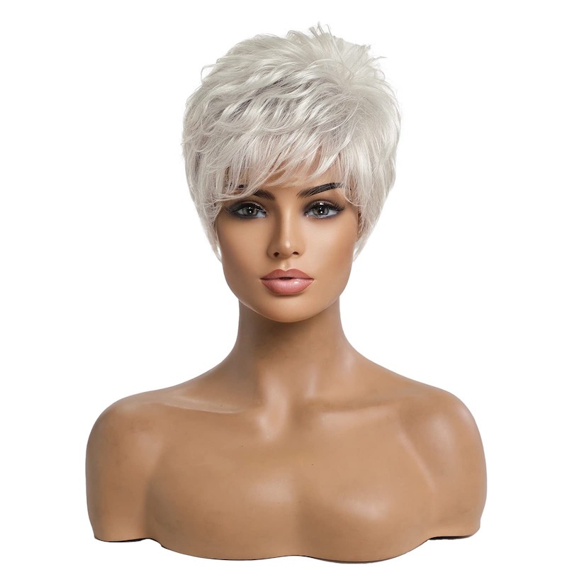 Parrucche corte per capelli grigio argento per donna Parrucca taglio pixie con frangia