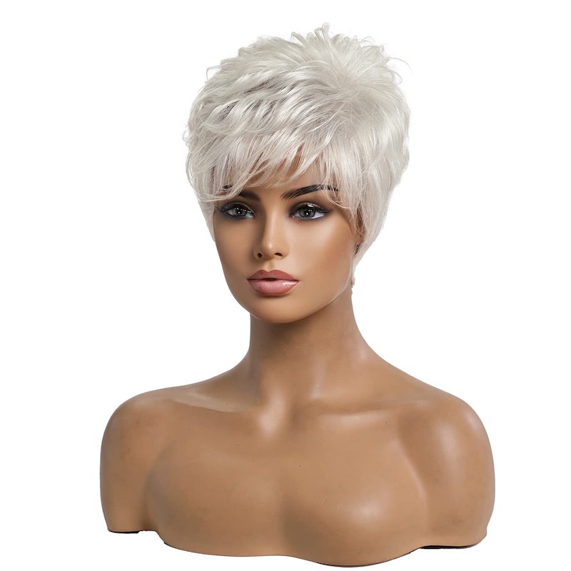Parrucche corte per capelli grigio argento per donna Parrucca taglio pixie con frangia