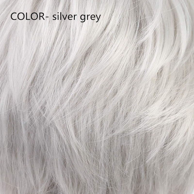 Parrucche corte per capelli grigio argento per donna Parrucca taglio pixie con frangia