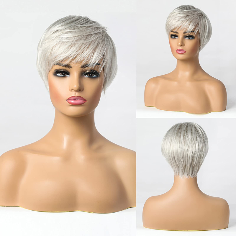 Parrucche sintetiche corte grigio argento per parrucca da donna con taglio pixie