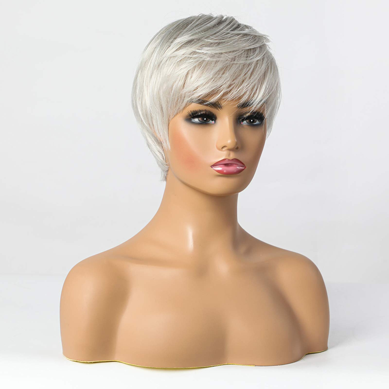 Parrucche sintetiche corte grigio argento per parrucca da donna con taglio pixie