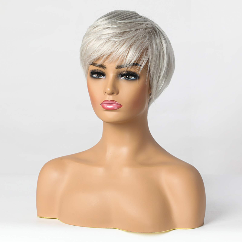 Parrucche sintetiche corte grigio argento per parrucca da donna con taglio pixie