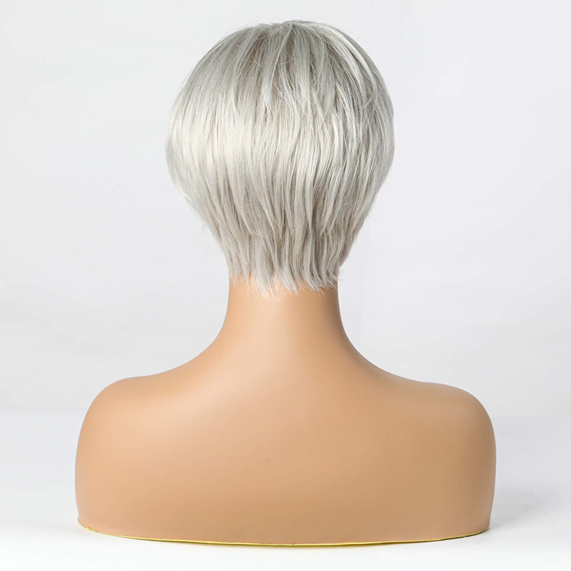 Parrucche sintetiche corte grigio argento per parrucca da donna con taglio pixie