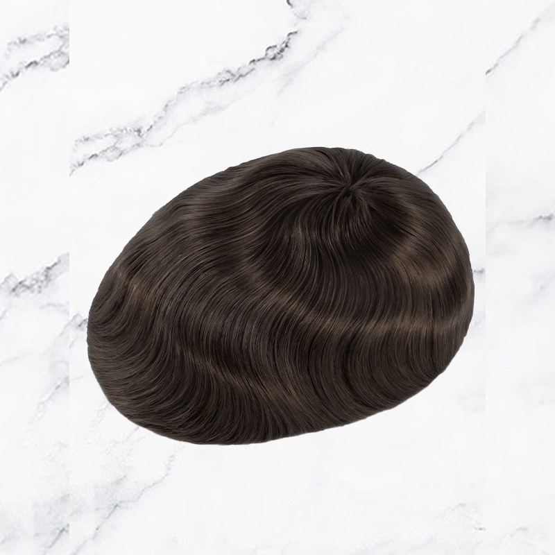 Stock Toupee Hair Piece Fine Mono con perimetro in PU e design tagliato sul retro