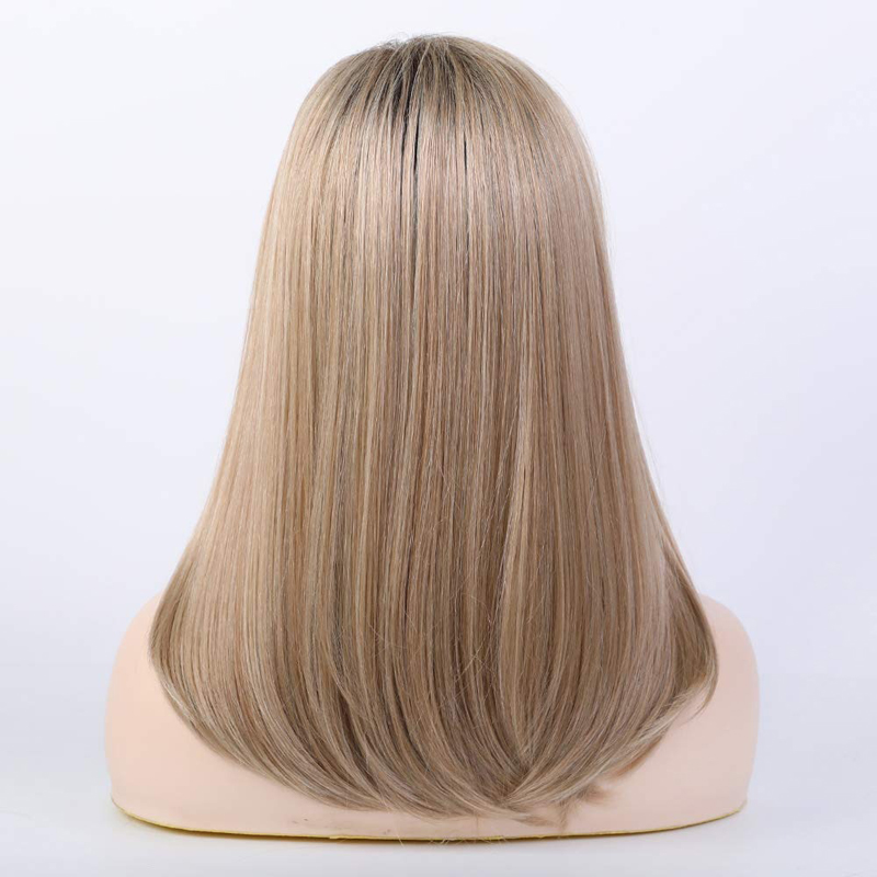 Strawberry Blonde Wigs Side Part Straight Shoulder Length Synthetic Wigs Ombre Dark Root