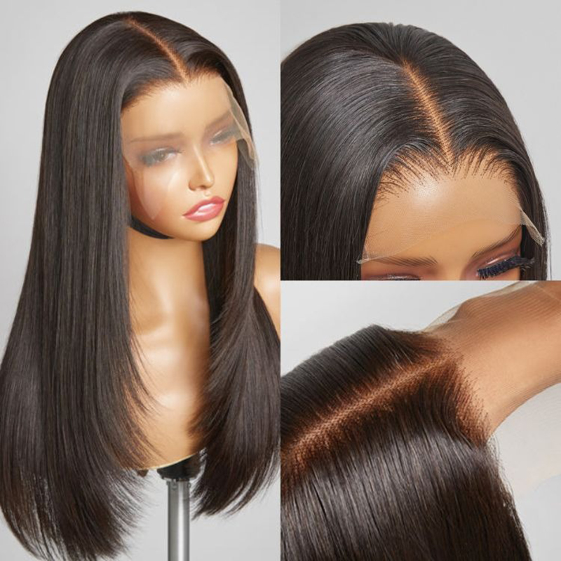 Parrucca in pizzo con chiusura 5x5 senza colla pre-pizzicata alla moda, taglio a strati, 100% capelli umani