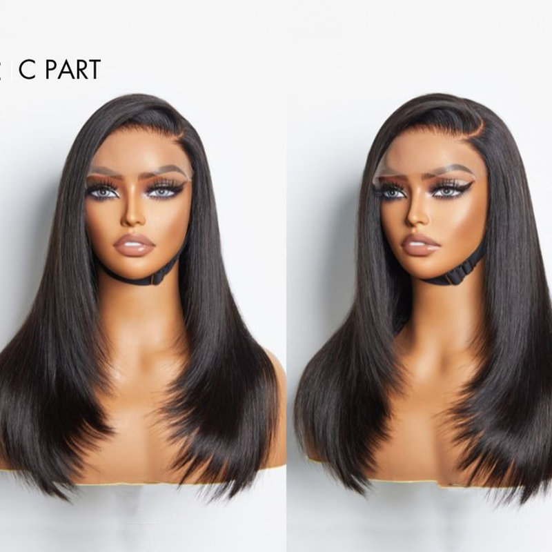 Parrucca in pizzo con chiusura 5x5 senza colla pre-pizzicata alla moda, taglio a strati, 100% capelli umani