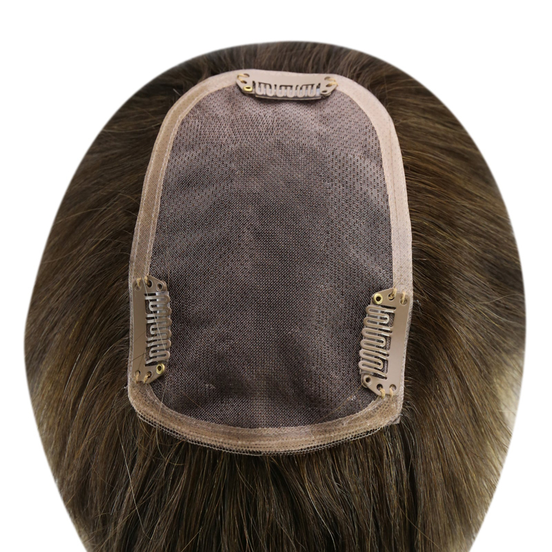 Topper per capelli vergini Parrucchino con base in pizzo da 3x5 pollici per donne Balayage # 4/27/4