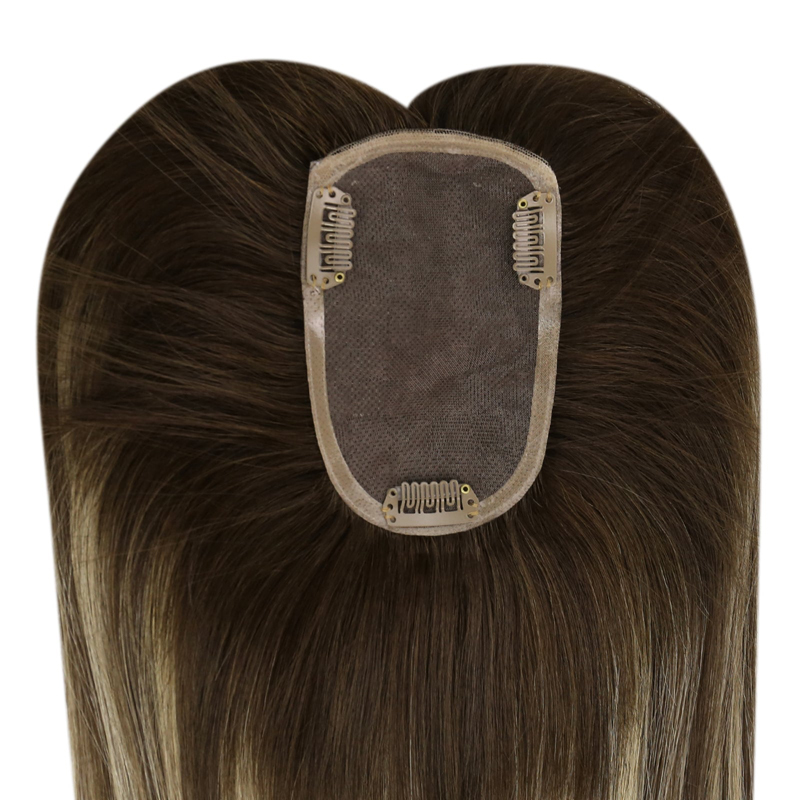 Topper per capelli vergini Parrucchino con base in pizzo da 3x5 pollici per donne Balayage # 4/27/4