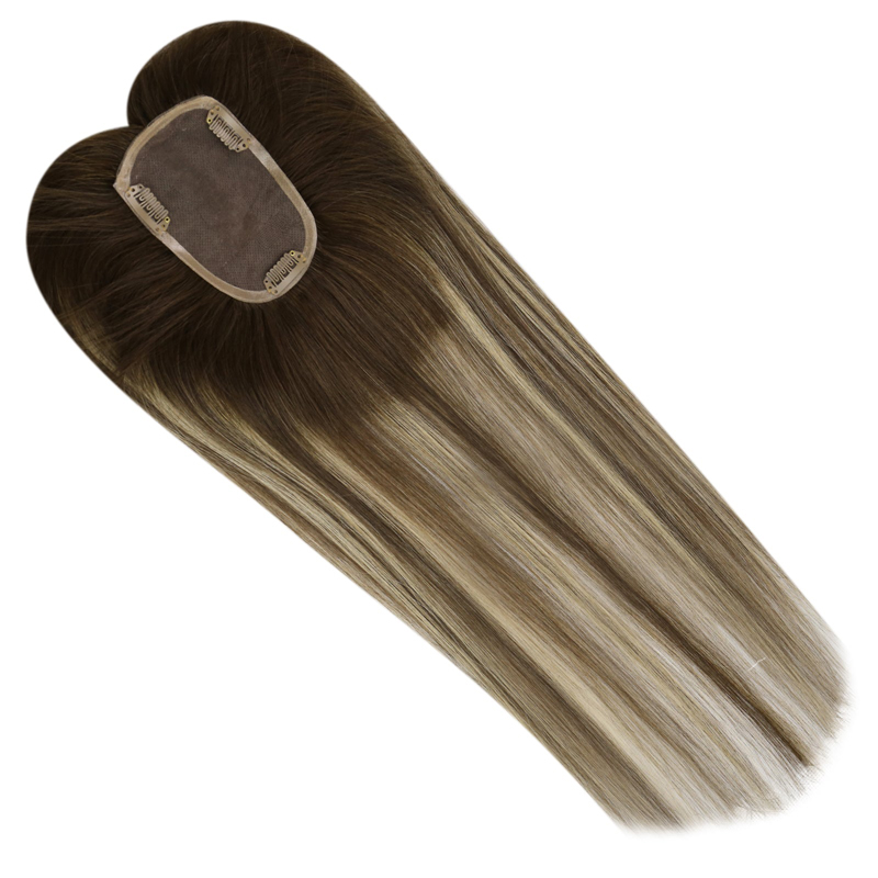 Topper per capelli vergini Parrucchino con base in pizzo da 3x5 pollici per donne Balayage # 4/27/4