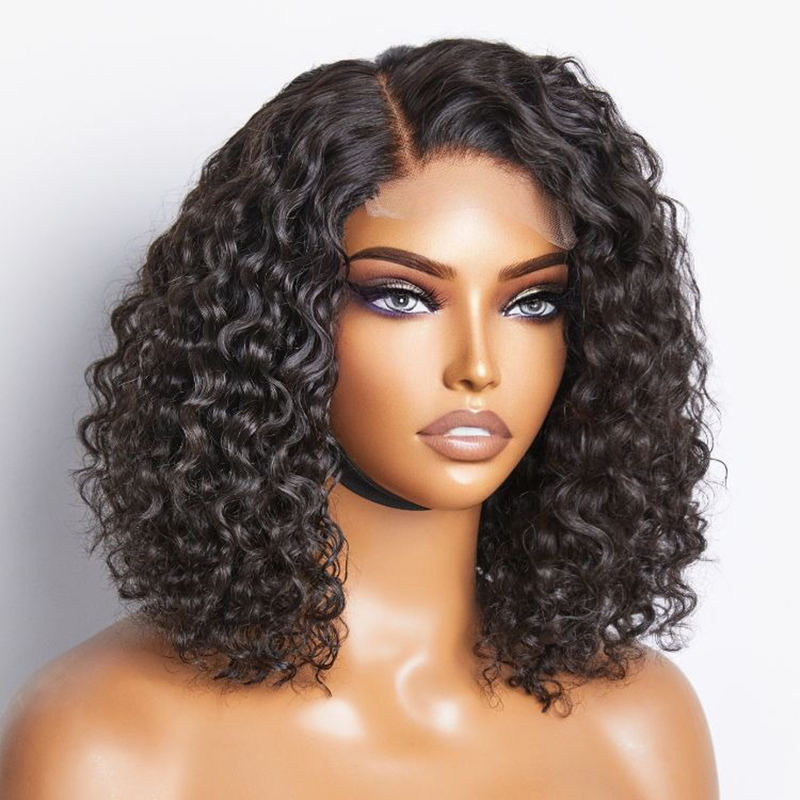 Parrucche con chiusura Water Wave 4x4 Parrucca corta senza colla parte laterale 100% capelli umani
